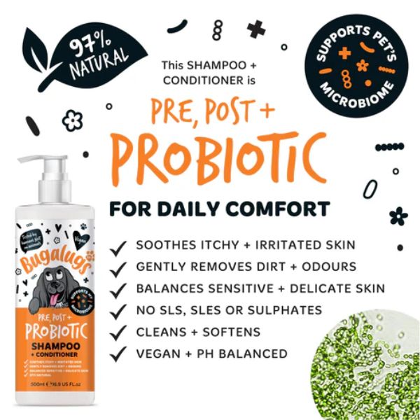 Bugalugs Pre, Post + Probiotic Shampoo & Conditioner for Dogs (250ml)