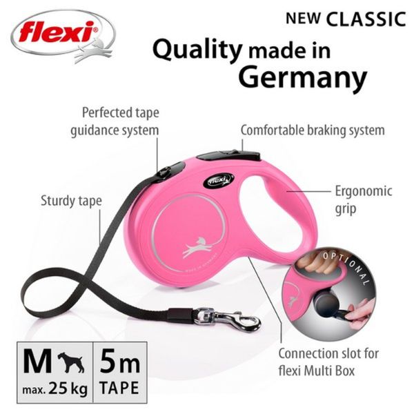 Flexi New Classic Pink Tape Dog Lead (5m)