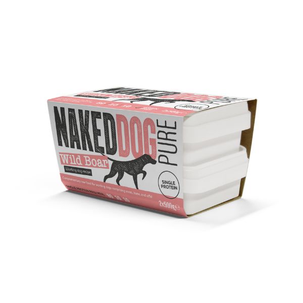 Naked Dog Wild Boar pure dog food packaging on a white background