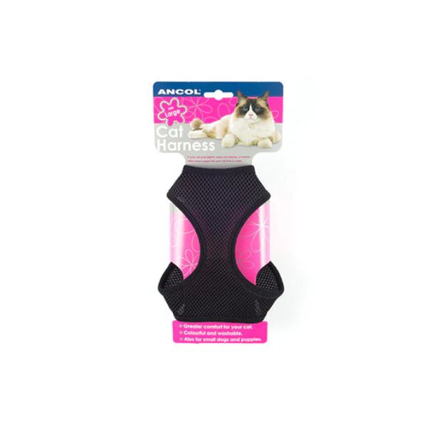 Ancol Soft Mesh Harness &amp; Lead For Cats - Black