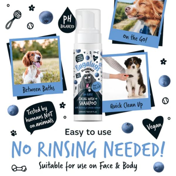 Bugalugs Blueberry Spa No Rinse Facial Wash &amp; Shampoo for Dogs (200ml)