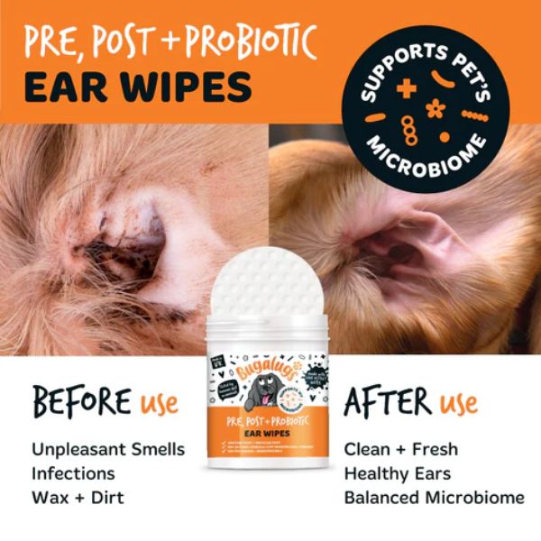 Bugalugs Pre, Post + Probiotic Ear Wipes for Dogs