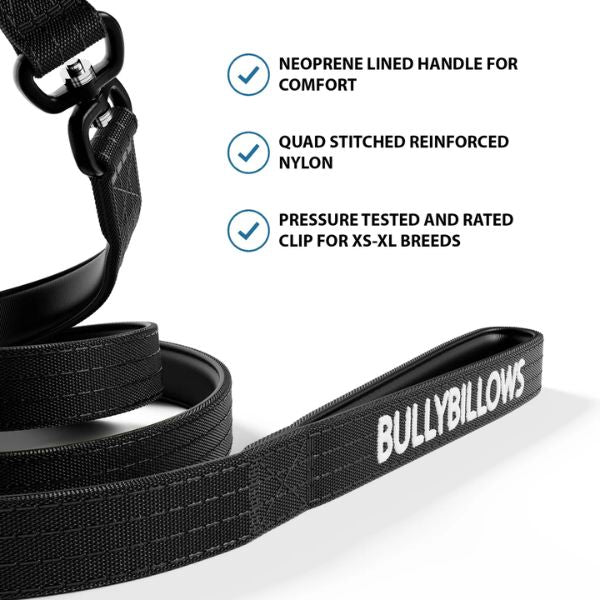 Bully Billows 1.4m Swivel Combat Lead Neoprene Lined Secure Rated Clip with Soft Handle - Black