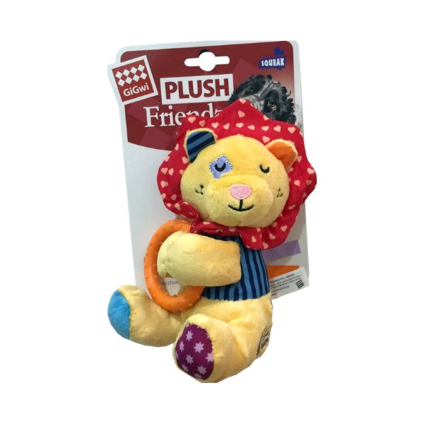 GiGwi Plush Friendz Squeaker &amp; Ring Lion