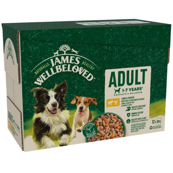 James Wellbeloved Adult Lamb &amp; Chicken In Gravy Wet Dog Food Pouches (12x90G)