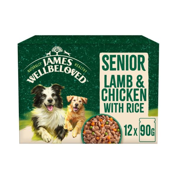 James Wellbeloved Senior Lamb &amp; Chicken &amp; Rice in Gravy Wet Dog Food Pouches (12x90g)