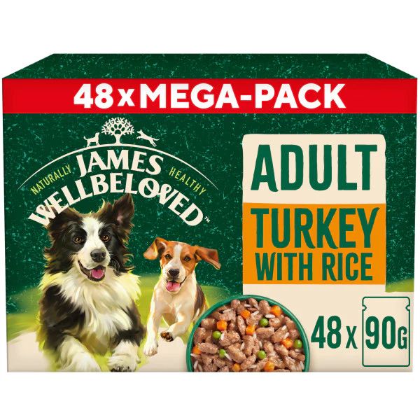James Wellbeloved Adult Turkey &amp; Rice Wet Dog Food Pouches (48X90G)