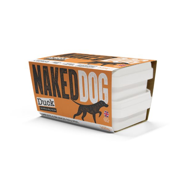 Box of Naked Dog Duck raw dog food on a white background