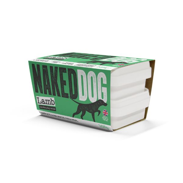 Box of Naked Dog Lamb raw dog food on a white background