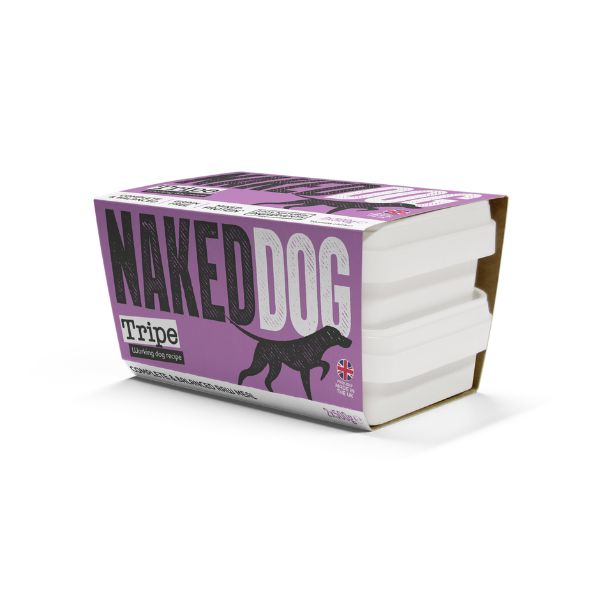 Box of Naked Dog Tripe raw food on a white background
