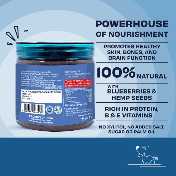 Pawfect Peanut Butter with Blueberries & Hemp Seeds for Dogs & Puppies
