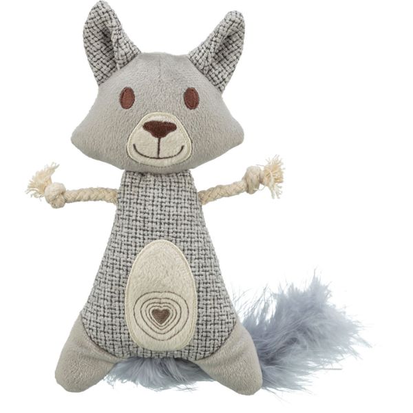 Plush toy raccoon with a heart on a white background