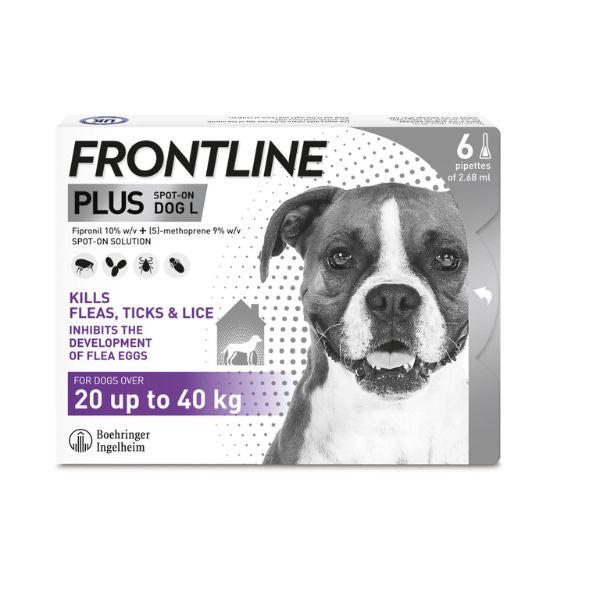 Frontline Plus Spot On For Dogs - 20KG-40KG (6 Pack)